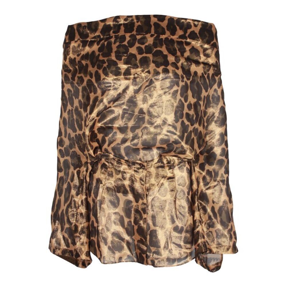 Michael Kors Leopard Print Off-Shoulder Top in Metallic Brown/Gold Silk